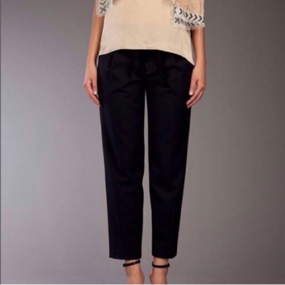 Vince Black Pleated Tie Front Crop Trousers Wide Leg Size 6